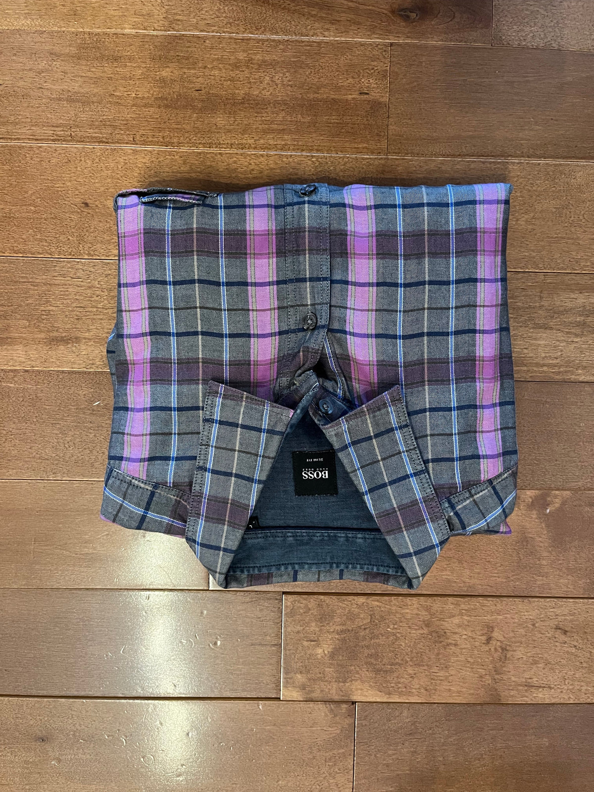 Hugo Boss Slim Fit Plaid Shirt – Grey / Purple Check (Pre-owned)
