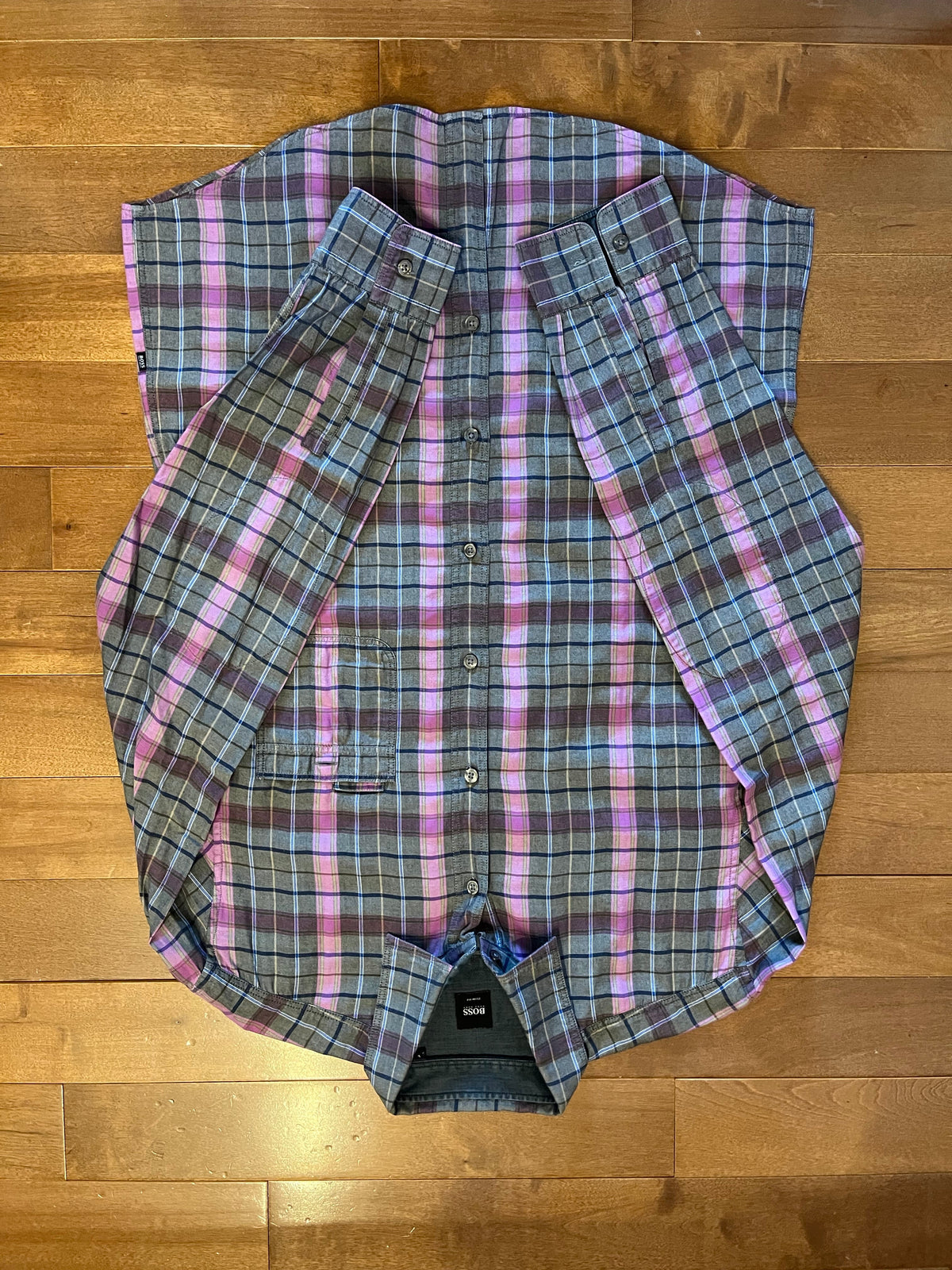Hugo Boss Slim Fit Plaid Shirt – Grey / Purple Check (Pre-owned)